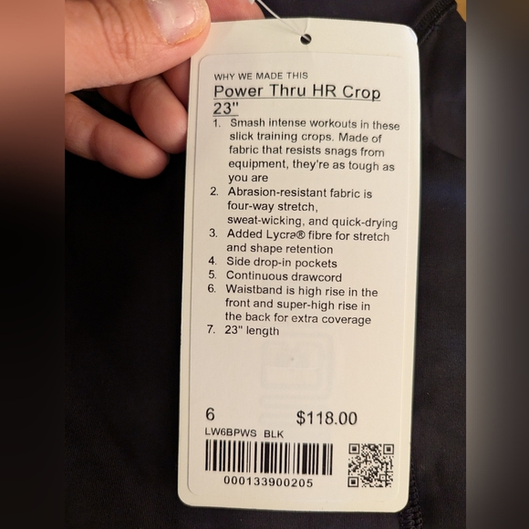 NWT Lululemon Power Thru HR Crop 23" black size 6 - Picture 4 of 5